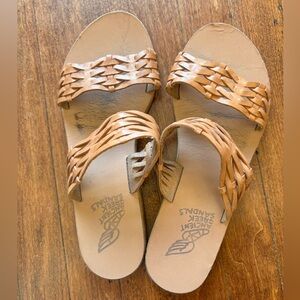 Ancient Greek Sandals Women's Braided Leather Slides. Size 40.
